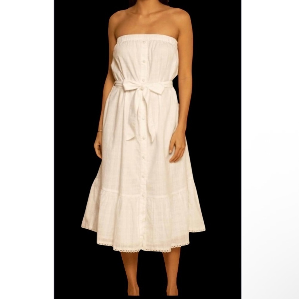 Shore Cotton Gingham Midi Strapless Dress NWT